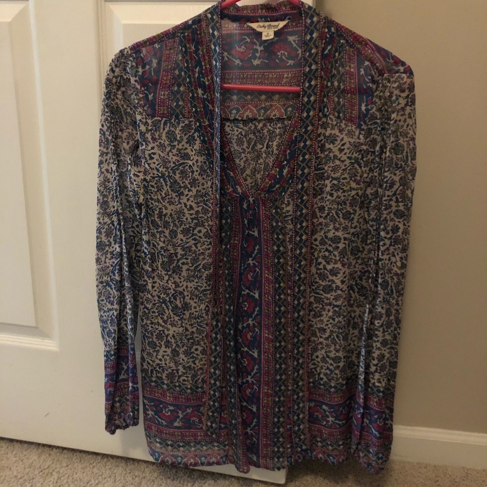 Lucky Brand sheer top with tie strings
